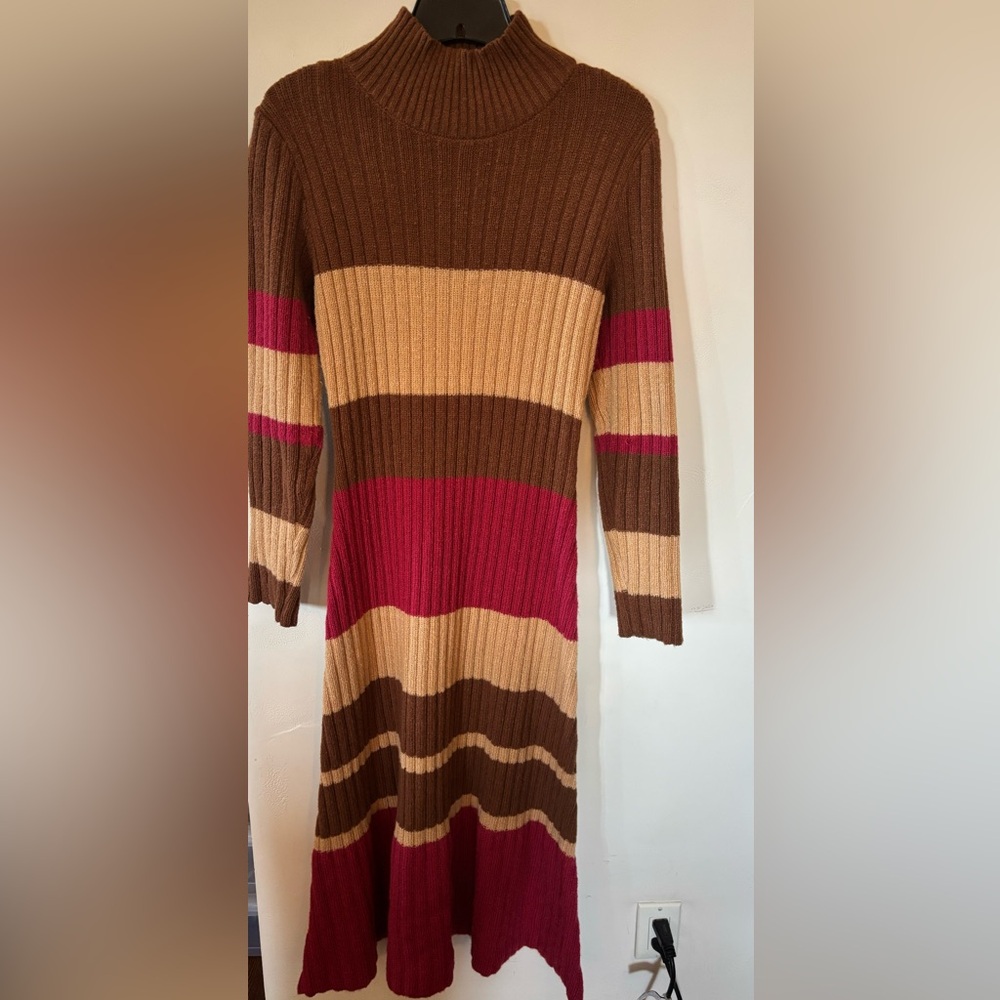 Striped Knit Dress - Brown, Pink, and Orange
